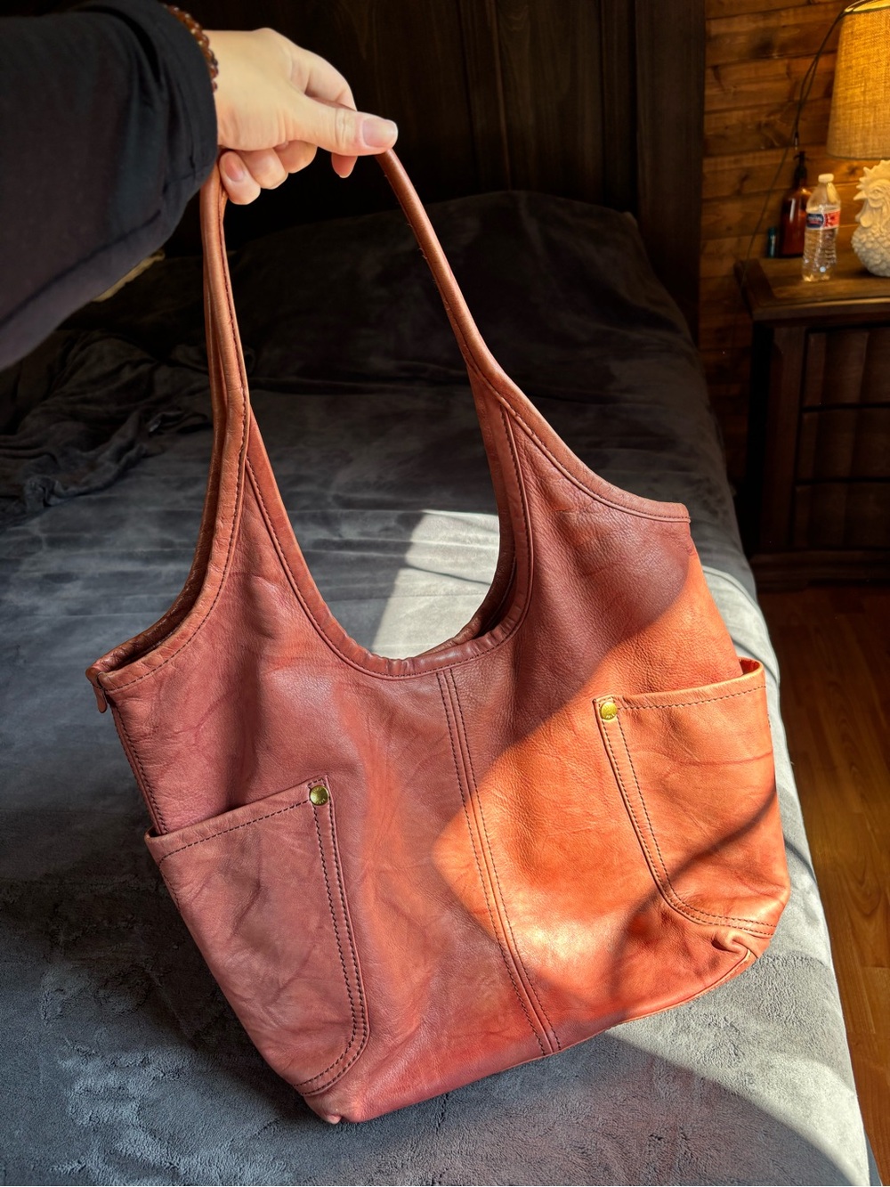 Frye Campus Rivet Leather Shoulder Bag, Western Hobo Slouchy Tote Purse